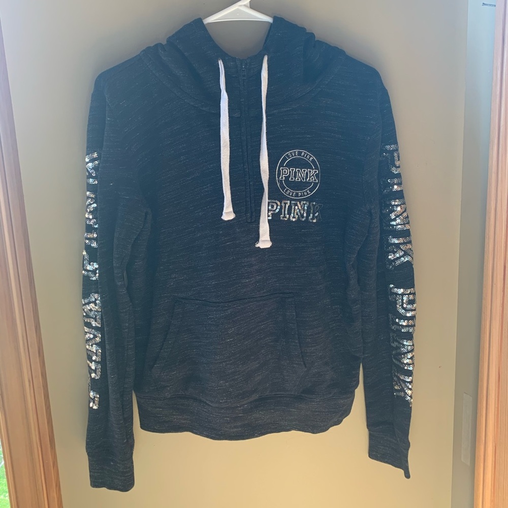 Black and sequin PINK hoodie! Size medium!!